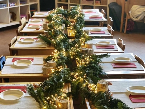 Table set with garland.