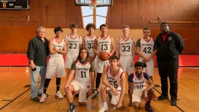 Basketball team posing.